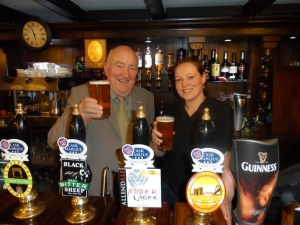 Owner of Battlesteads Hotel and Restaurant Richard Slade celebrating Cask Ale Week (28 Sept to 7 Oct) with Claire Charlton from Allendale Brewery